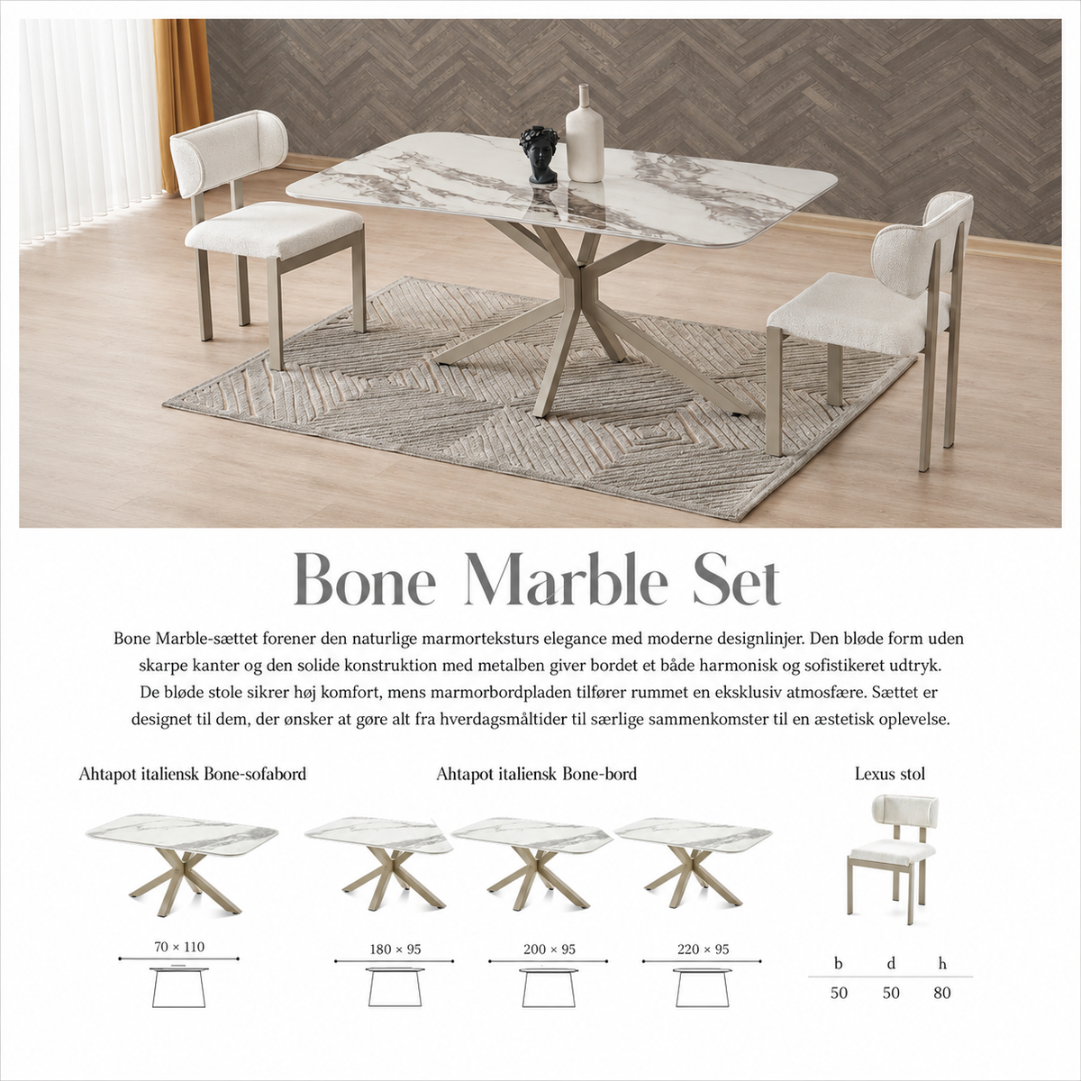 BONE MARMOR Spisebordsæt