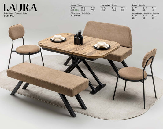 LAURA Spisebord m. Bænk + Stole