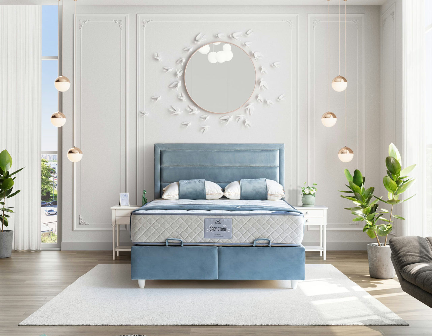 GREY STONE Opbevaringsseng m. Hovedgavl